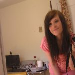 Petite with beautiful eyes swallowing a huge curvy cock